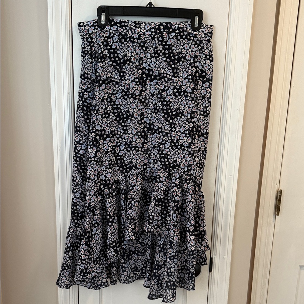 H&M Asymmetrical Floral Skirt in Black and White
